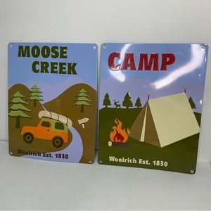 Woolrich Metal Wall Decor Signs Camping Outdoors Nature Boy Room set of 2